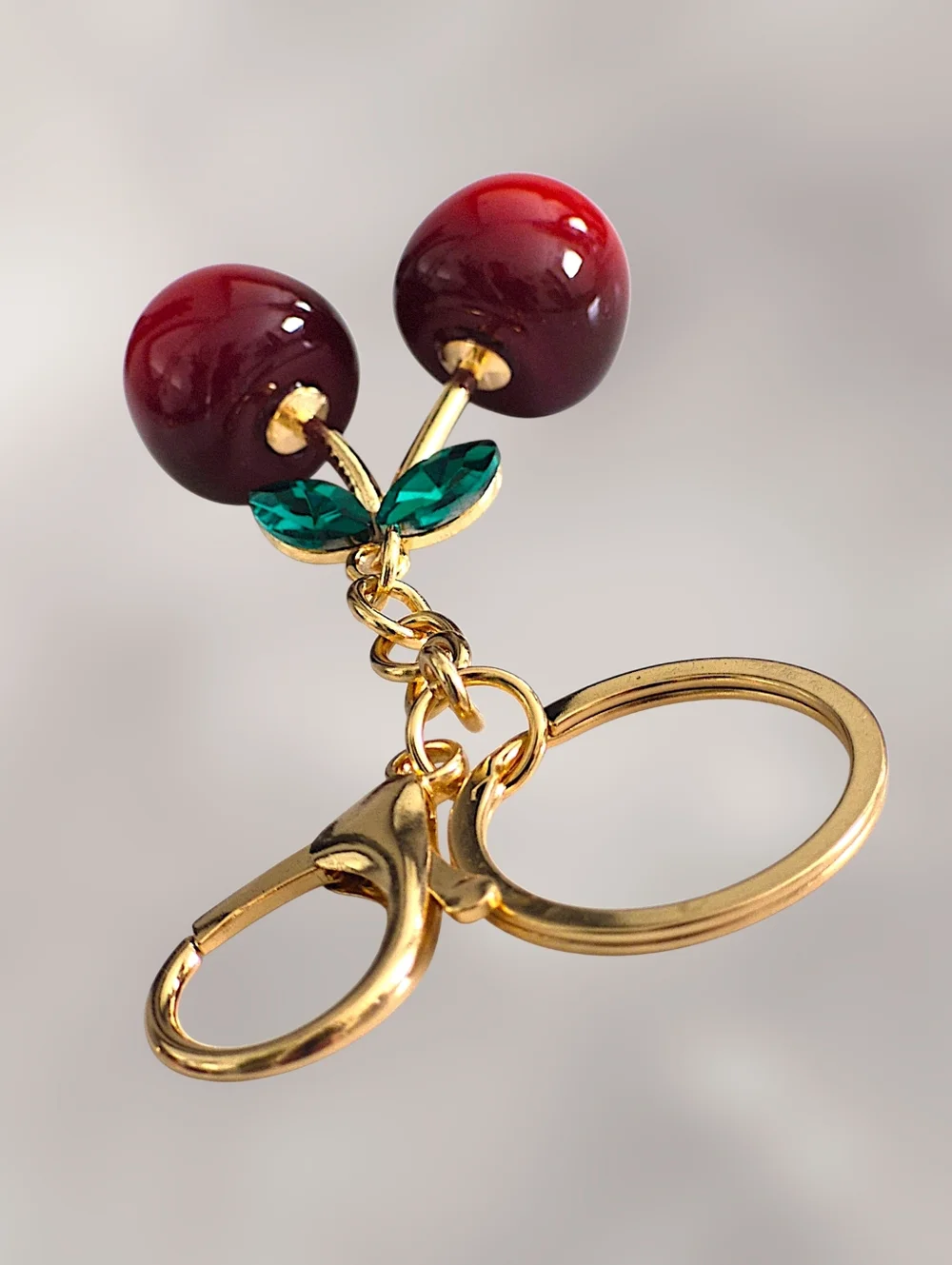 Variegated Red Cherry Bag Charm / Keychain